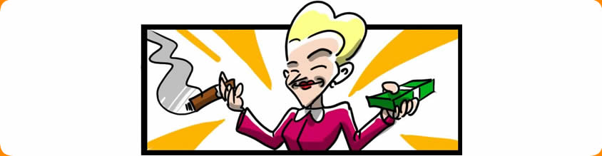 Image of Bi-Polar Girl with big cigar and big wad of money