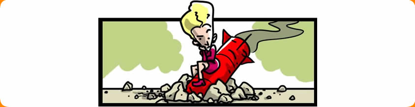 Image of Bi-Polar Girl crash landing sitting on a rocket
